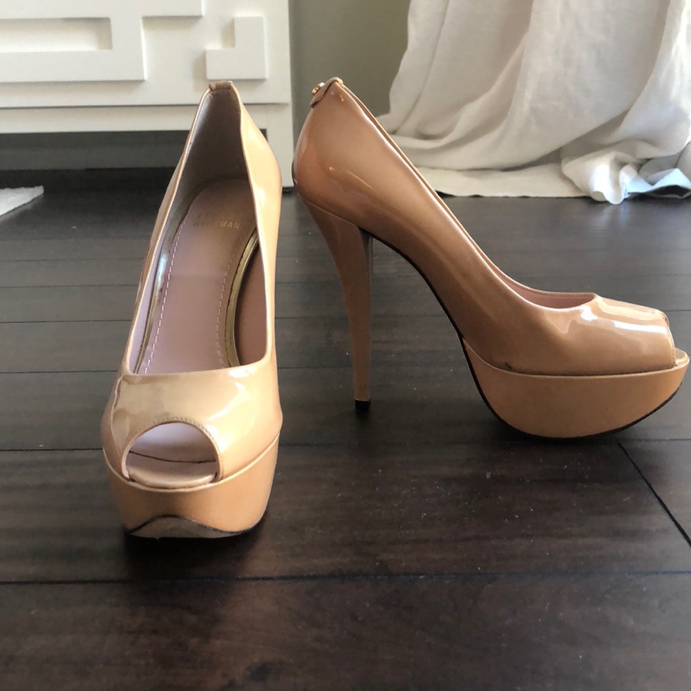 Stuart Weitzman Patent Peep-tie Platform Pump